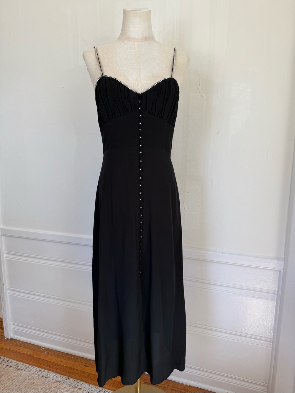 The Kooples Black Silk Rhinestone Slip Midi Dress 2